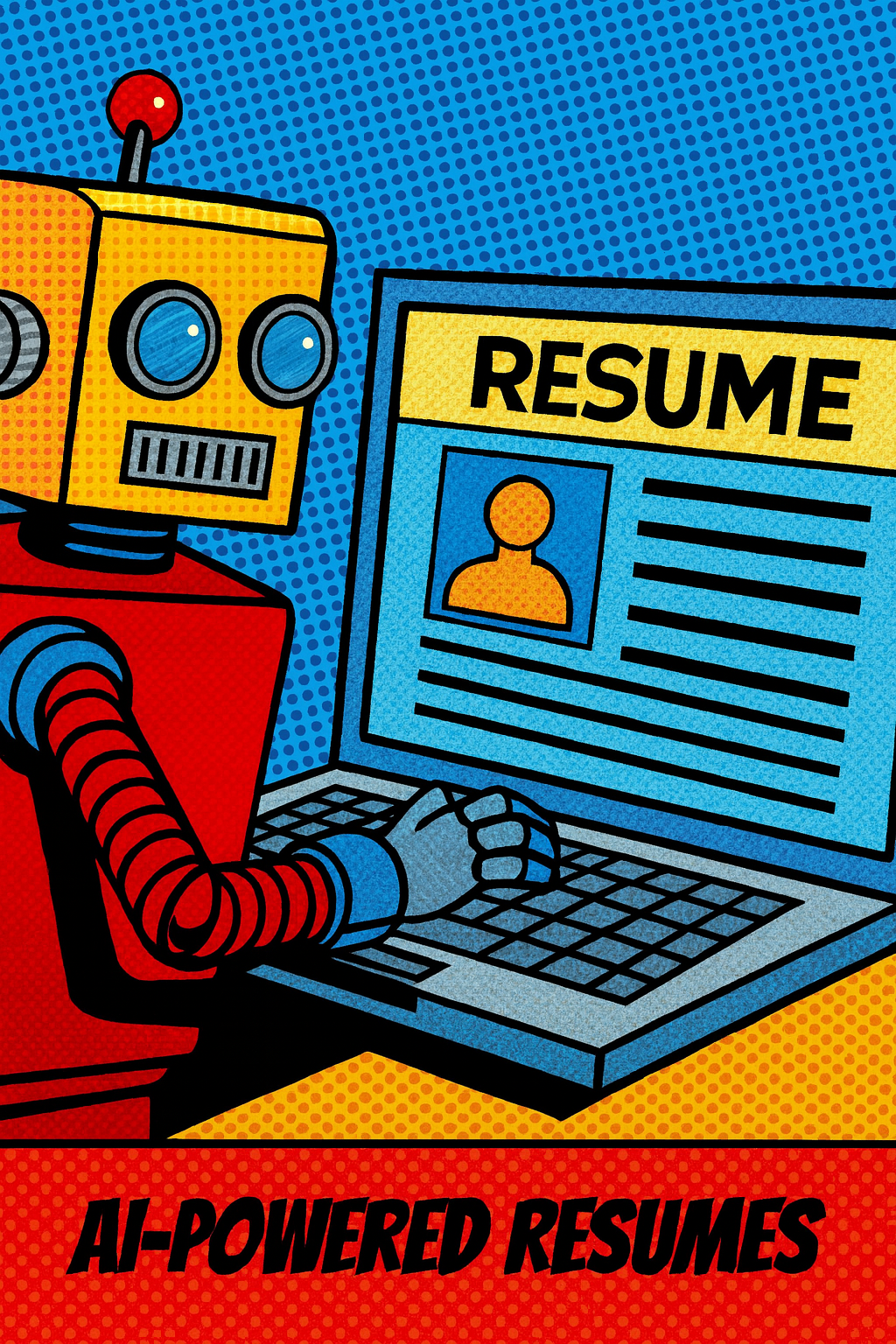 AI robot creating a resume in pop art style