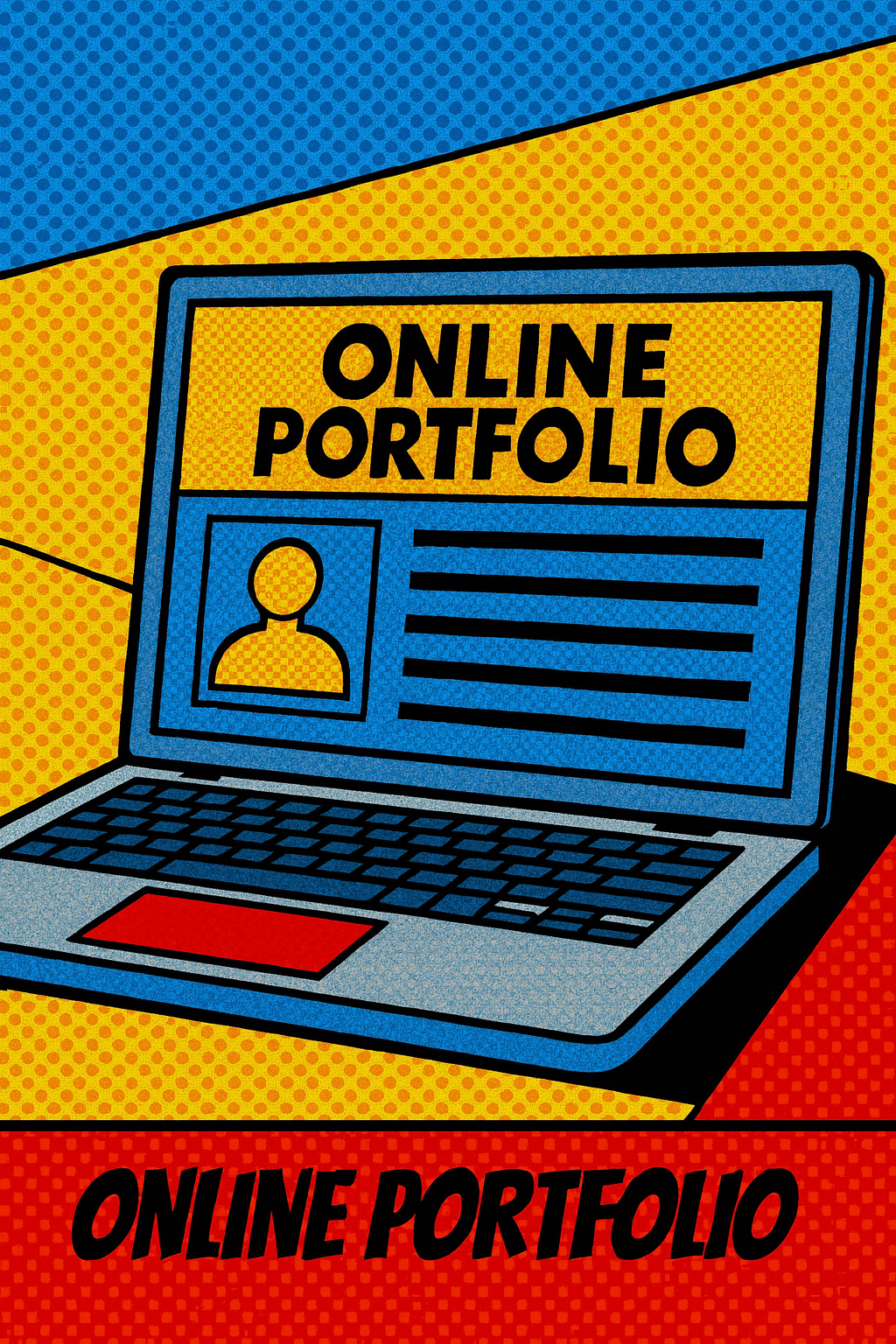 Online portfolio on a computer screen in pop art style